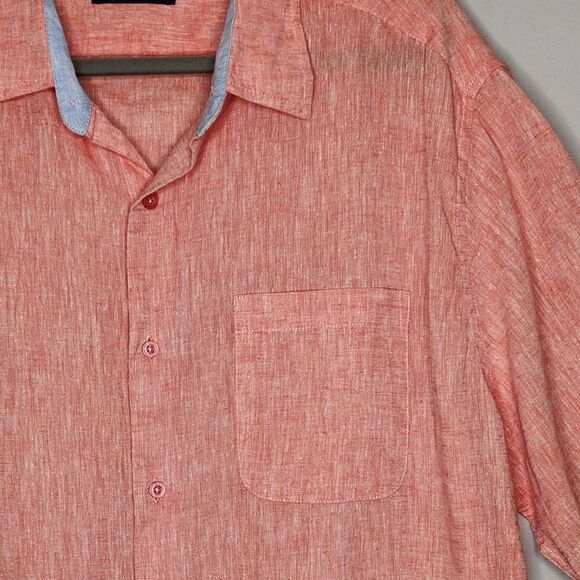 Visitor Men's Linen Blend Short Sleeve Size XL Vintage Wash Orange/ Light Blue - Picture 4 of 8